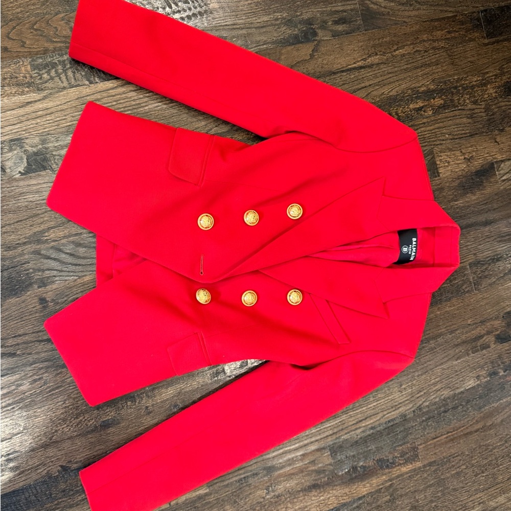 Balmain Vibrant Red Blazer with Gold Buttons